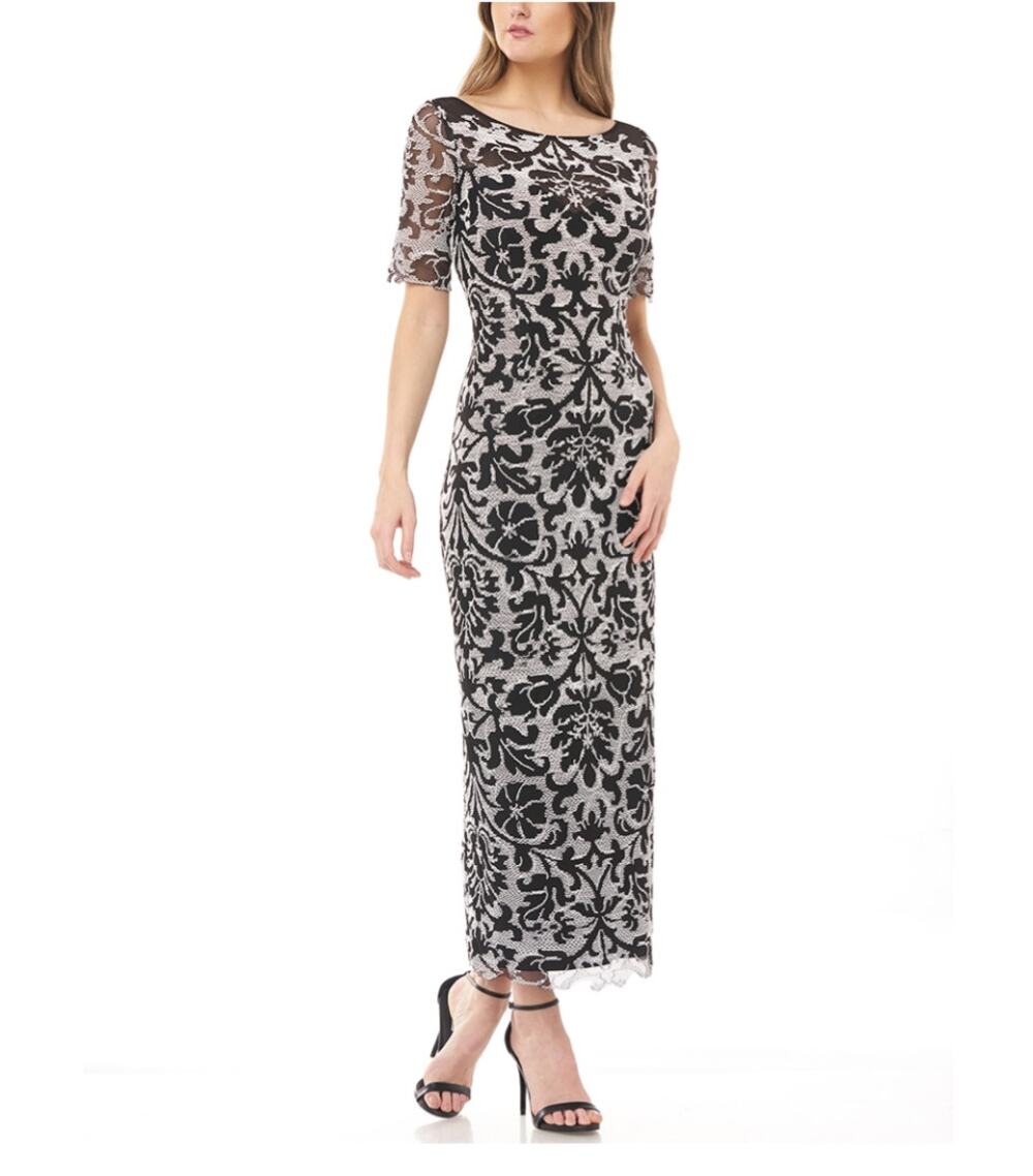 JS Collections Black and White Evening Gown Embroidered Lace Formal Dress Size 4